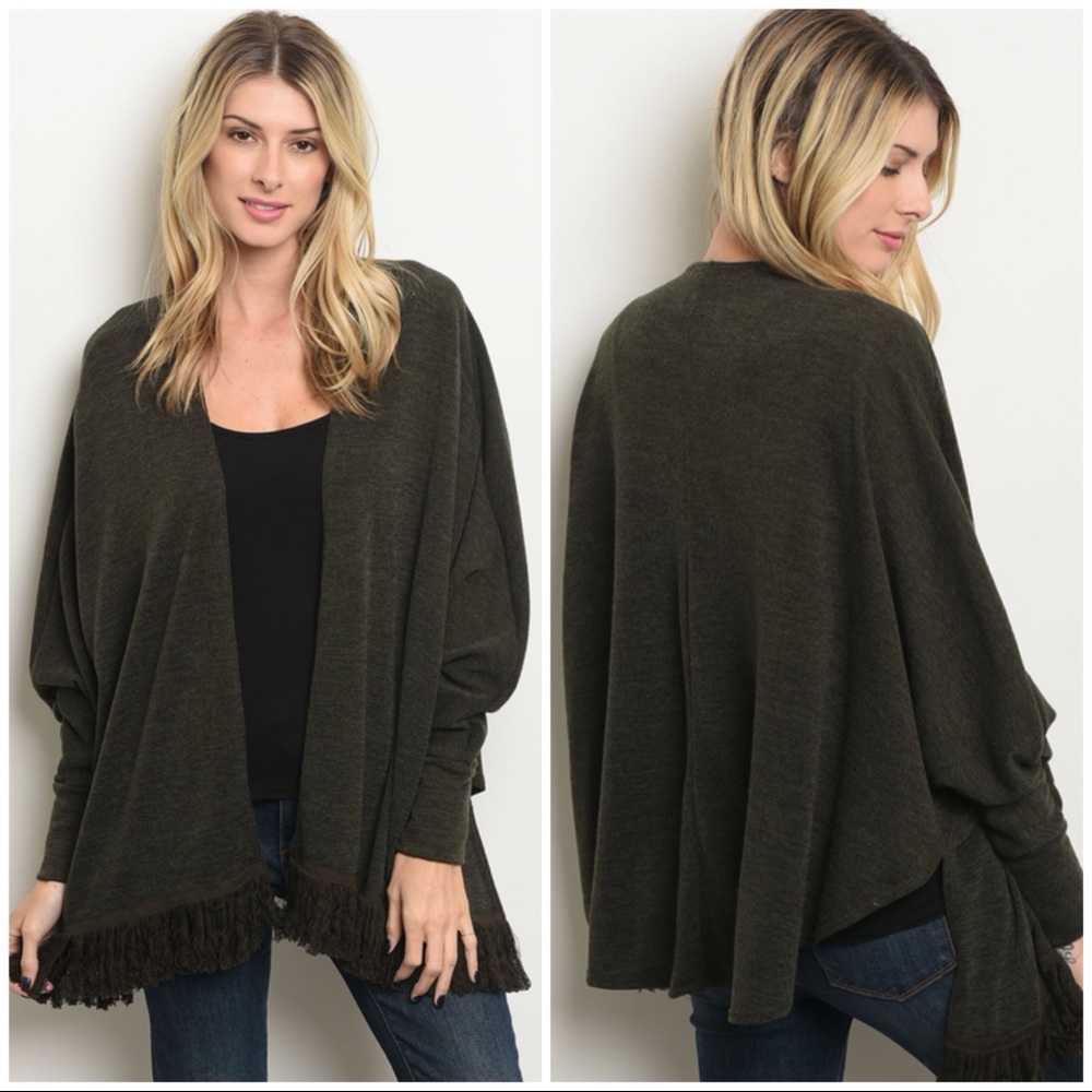 CLEARANCE ‼️OLIVE Long puff sleeve slub- Cardigan